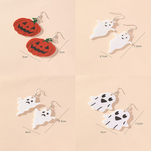 Pendientes acrílicos de calabaza de Halloween con diseño de Jack O'Lantern de dibujos animados para accesorios divertidos de fiesta - Product Image 3