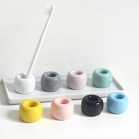 Support de brosse à dents en céramique miniature nordique en gros, forme ronde, en ensembles de salle de bain colorés