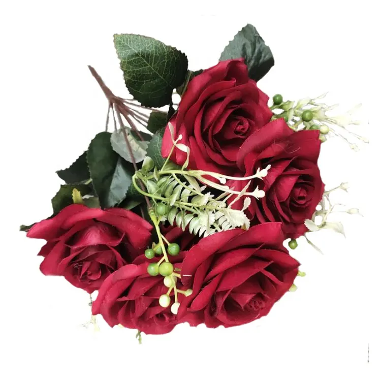 붉은 색 실크 꽃 웨딩 테이블 장식 11 포크 인공 꽃 장미 무리