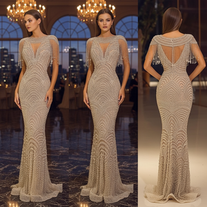 Ladies Luxury Formal Floor-Length Mermaid <b>Sequin</b> Evening Dress Built-in <b>Bra</b> Handmade Embroidery Strapless Crystal/Pearls - Product Image 2