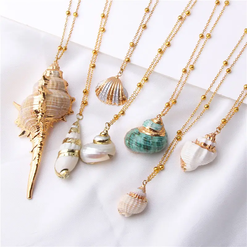 Hot sale boho jewelry gold edge conch shell necklace for women
