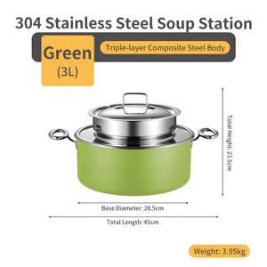 Chauffe-soupe vert 5L Bain Marie, marmite à soupe isolée à double paroi pour hôtel du Moyen-Orient, restaurant, buffet, traiteur - Product Image 5