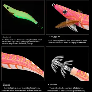 Señuelo de Calamar Luminoso de Madera con Cabeza de Plomo, Cuentas de Sonajero, Corriente Rápida, Agua Profunda, Anzuelos Biónicos, Marca SQUID KING - Product Image 2