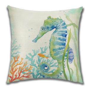 <span class=keywords><strong>Acuarela</strong></span> Caballito de mar Animales marinos mediterráneos Funda de almohada de lino Tela para el hogar Sofá Cojines mediterráneos - Product Image 2