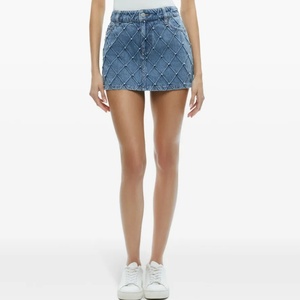 Professional Service Spring Summer New <b>Jeans</b> Skirt for Women Retro <b>Button</b> Pocket Zipper Crystal Pearls Lady Mini Skirts - Product Image 1