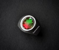 Bague pour homme en tourmaline pastèque, argent sterling 925, tourmaline bicolore doublet à taille ovale, bijou de caractère en quartz, cadeau