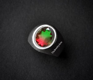Bague pour homme en tourmaline pastèque, argent sterling 925, tourmaline bicolore doublet à taille ovale, bijou de caractère en quartz, cadeau - Product Image 5