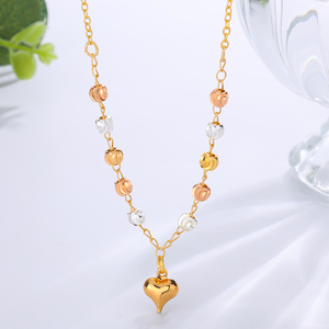 Collier de prière en perles de tungstène pour femmes Tian Mao <span class=keywords><strong>Dan</strong></span>, fait à la main, pendentif en forme de cœur, chaînes en cuivre, cadeau d'anniversaire, plaqué or - Product Image 3
