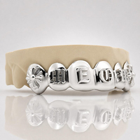 Grillz in Argento Sterling S925 con Moissanite a 6 Denti, Lettera Iniziale Gotica, Croce, Gioielli Hip Hop, Grillz Personalizzati