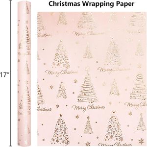 Pink Christmas Wrapping Paper 17 In X 32.8 Ft Single Side Recyclable Gift Craft Holiday Use - Product Image 5