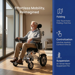 Fauteuil roulant électrique pliable et inclinable avec dossier réglable, rampe d'accès pour personnes à mobilité réduite, support cervical et roues larges - Product Image 5