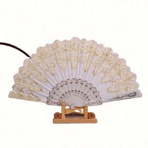 Ventas Calientes: Abanicos de Mano Plegables de Una Sola Capa con Encaje, Estampado en Caliente y Varillas de Plástico Huecas para Bodas, Personalizables - Product Image 1