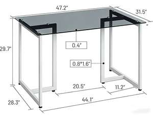โต๊ะอาหารทรงสี่เหลี่ยมทันสมัย ขาสีดำ ท็อปกระจกนิรภัยขนาดใหญ่ 47 นิ้ว ลดราคาพิเศษ - Product Image 2