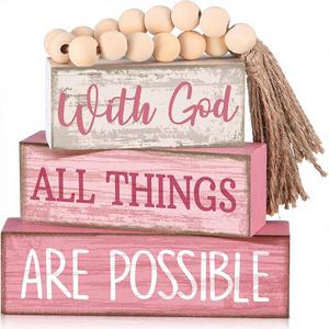 Set di 4 Insegne Decorative in Legno Stile Rustico con Perline e Livelli, Regalo Decorativo - Product Image 1