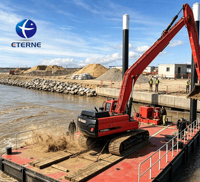 Plateforme de travail flottante en acier marin robuste fabriquée en Chine, barge flottante avec pieds hydrauliques pour le dragage fluvial