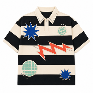 Polo de Rugby de Manga Larga 100% Algodón con Logotipo Personalizado, Corte Cuadrado, Tejido a Rayas, Bordado con Pedrería, Marca Privada para Hombre - Product Image 3