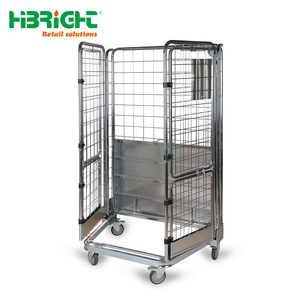 Heavy Duty Industrial Logistics <b>Trolley</b> Metal Wire Mesh Cage Cart with <b>Wheels</b> <b>for</b> Warehouse and Factory - Product Image 1