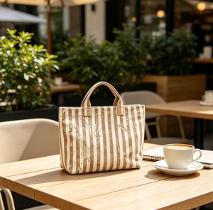 Sac fourre-tout vintage rayé en PVC, robuste, <span class=keywords><strong>imperméable</strong></span>, pour la plage, avec poignées renforcées, grande capacité, séchage rapide, broderie - Product Image 3