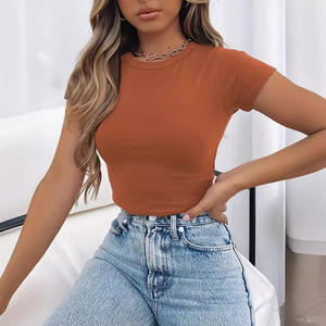 Femmes été hauts serrés Sexy Crop T-Shirt basique décontracté à manches courtes Streetwears respirant Stretch doux plus récent t-shirt compressé - Product Image 3