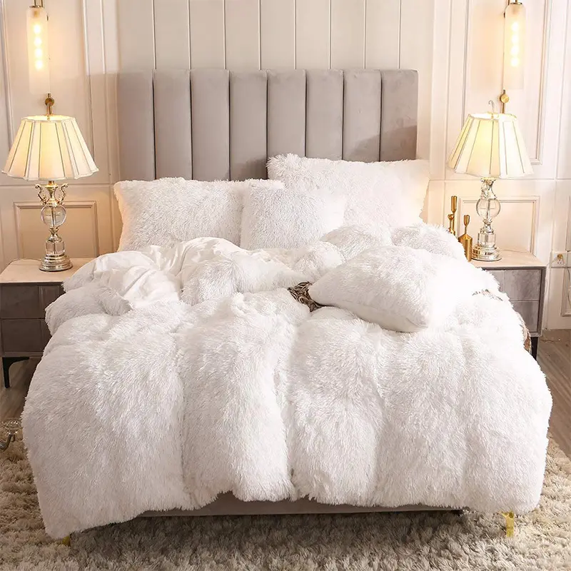 Wholesale Comforter 3pcs Pillowcases Duvet Bed Cover Set Home Luxury Crystal Velvet Plush Fluffy Bedding Four-piece Set