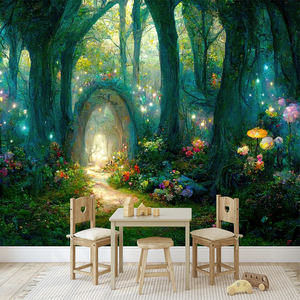 Fondos de pantalla de Naturaleza y paisaje, <span class=keywords><strong>bosque</strong></span> mágico de cuento de hadas <span class=keywords><strong>en</strong></span> <span class=keywords><strong>la</strong></span> <span class=keywords><strong>noche</strong></span>, Mural fácil de instalar, decoración de pared extraíble - Product Image 1