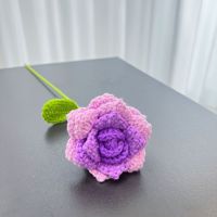 Handgefertigte Gehäkelte Spitze Rose mit Einzelstiel Gestrickte Künstliche Blume Mehrfarbige Ewige Rose für Hochzeit Jubiläum Heimdekoration
