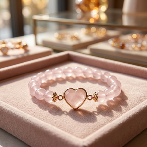 Venta al por mayor de piedras preciosas de cuarzo rosa amor corazón pulsera elástica piedras naturales cristal Cartts pulseras de joyería de moda - Product Image 3
