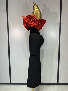 Vestido de Noche Largo y Recto con Hombros Descubiertos y Decoración de Diamantes, Tela de Poliéster/Spandex, para Mujer - Product Image 3