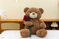 Ours en peluche pour la Saint-Valentin, jouet en peluche multi-tailles, brun, en peluche douce, classique, avec une rose en peluche pour la décoration de la maison
