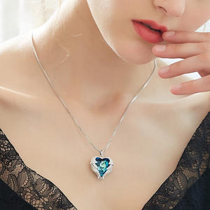 Collar Corazón del Océano para Dropshipping en Shopify, Colgante de Cristal con Alas de Ángel, Cadena para Clavícula, Joyería Elegante con Forma de Corazón - Product Image 3