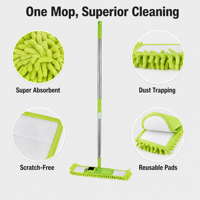 Serpillère plate en microfibre chenille personnalisée avec manche télescopique en acier, système d'essorage à plaque écologique et tampon de serpillière en microfibre