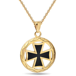Colgante de cruz de 36 mm de acero titanio con diseño geométrico hueco, collar retro con efecto desgastado para mujer - Product Image 5