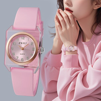 Reloj de Cuarzo Cuadrado Transparente NYY para Mujer, Correa de Silicona Suave, Color Caramelo, Reloj de Pulsera Diario para Estudiantes