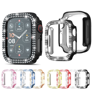 Protecteur d'écran diamant cadre de pare-chocs étui rigide PC pour Apple <span class=keywords><strong>Watch</strong></span> 8 7 6 5 <span class=keywords><strong>Film</strong></span> de verre trempé avec couvercle de montre pare-chocs diamant - Product Image 1