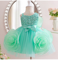 Robe douce été princesse filles moelleux dentelle grandes fleurs paillettes pour anniversaire robe de princesse