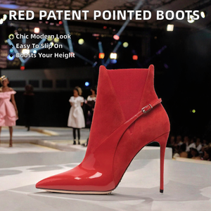 Botines de Mujer con Punta en Pico, Rojos, de PU, Sin Cordones, Tacón Alto, Estilo Stiletto, Otoño Invierno - Product Image 2