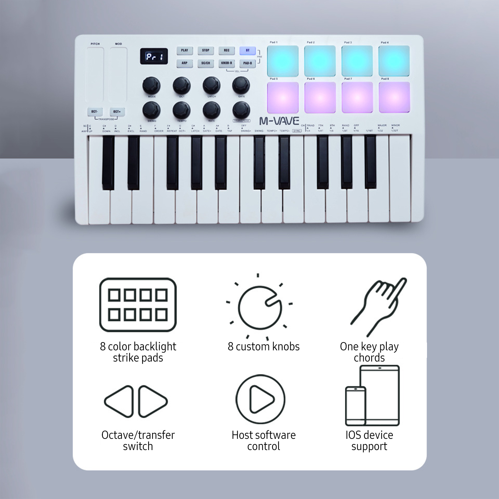 M-vave SMK-25 Mini MIDI Keyboard - Wireless & Velocity Sensitive Keys