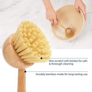 Bamboo Handle Dish Scrub <strong>Brushes</strong> with Stiff Bristles for Washing Kitchen <strong>Cast</strong> <strong>Iron</strong> Pan Pot - Product Image 3