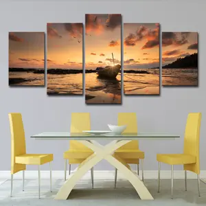 Moderne Sunset Beach Meerblick Dessinboot Leinwand Poster Malerei Giclee Bilddruck für Wohnzimmer Wanddekoration