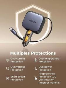 Cargador de Coche USB C Retráctil UGREEN de 90W, 3 en 1, <span class=keywords><strong>Carga</strong></span> Rápida Tipo C, Adaptador para Encendedor de Cigarrillos, Cargador de Coche para iPhone y Auriculares - Product Image 3