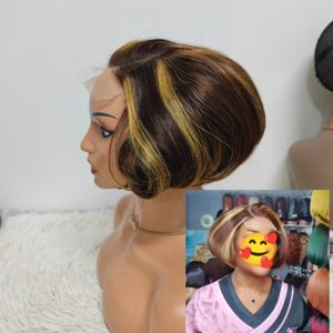 $26 Promotion 5x5 Short <b>Cut</b> <b>Wigs</b> Full 100% Human Hair <b>Pixie</b> Straight Bob <b>Wigs</b> NC, Grey, 4/27 Colored <b>Wig</b> 200gram For Black Woman - Product Image 1