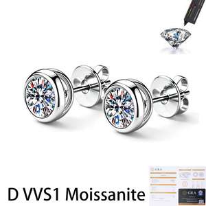 Pendientes de tuerca minimalistas de moissanita de plata de ley S925 con color D VVS1 de 0.5CT, chapados en rodio, certificados GRA, para mujer, al por mayor - Product Image 1