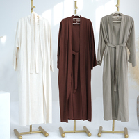 2 jeux d'abaya ouverte en lin avec robe sans manches sans ceinture EID femmes musulmanes vêtements islamiques en gros modeste Abaya Dubai