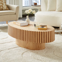Table basse artisanale moderne en forme d'ellipse pour salon, petite table basse ovale avec piétement robuste