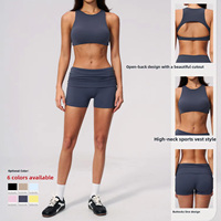 Ensemble de shorts de yoga TongJoes, ajustés, soutenant le dos, séchage rapide, tenue de yoga deux pièces pour femmes en spandex/nylon