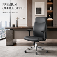 Chaise de bureau exécutive ergonomique moderne en cuir PU, hauteur réglable, base pivotante en acier, fonction d'inclinaison, pour bureau à domicile