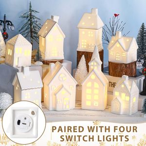 Ceramic LED White <strong>Christmas</strong> <strong>Village</strong> Include White <strong>Christmas</strong> <strong>Village</strong> Houses Decor Xmas Figurine Decoration Tabletop Mantel Shelf - Product Image 5