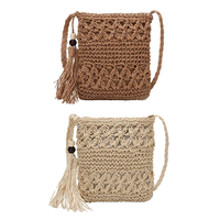 Bolso de Hombro Bohemio de Macramé para Invierno y Verano, Nuevo Bolso de Playa Personalizado Tejido a Crochet con Borlas y Cierre de Cremallera de Poliéster