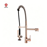 Robinet de cuisine monocommande en laiton massif, finition or rose brossé, avec douchette extractible, cartouche céramique, montage sur plan, facile à utiliser