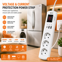 Multiprise JIUJI avec affichage LED, protection contre les surtensions, protection USB Type-C, 4 prises, rallonge pour la maison et le bureau, CE RoHS